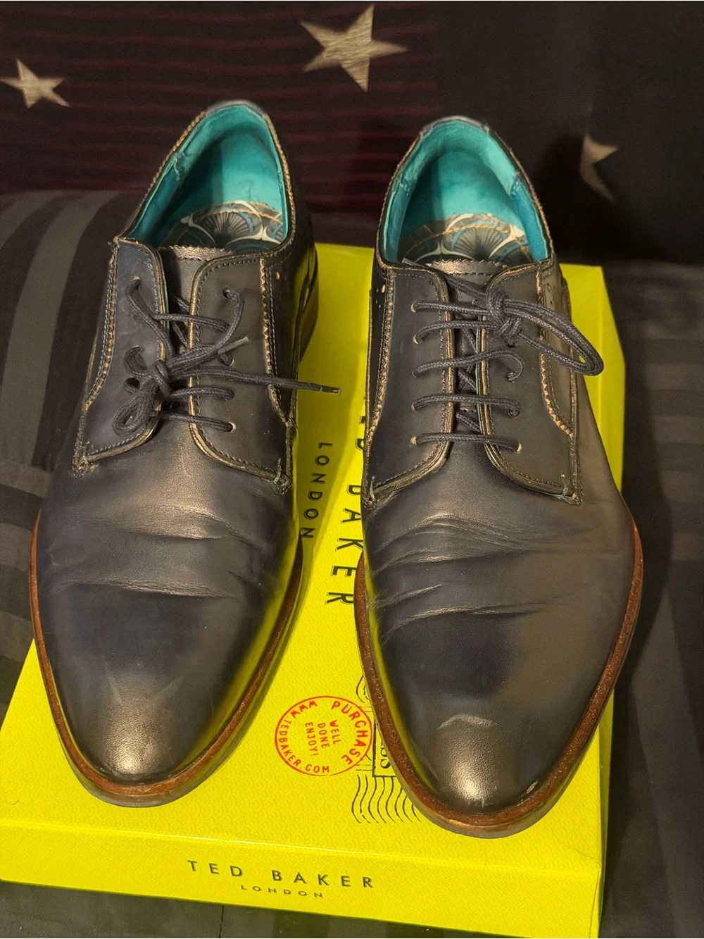 Ted Baker Navy Leather Derby Shoes with Teal Inner Lining
